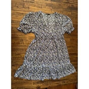 SHEIN Curve Black Floral Mini Dress‎ Puff Sleeve Ruffle Hem 0X Summer